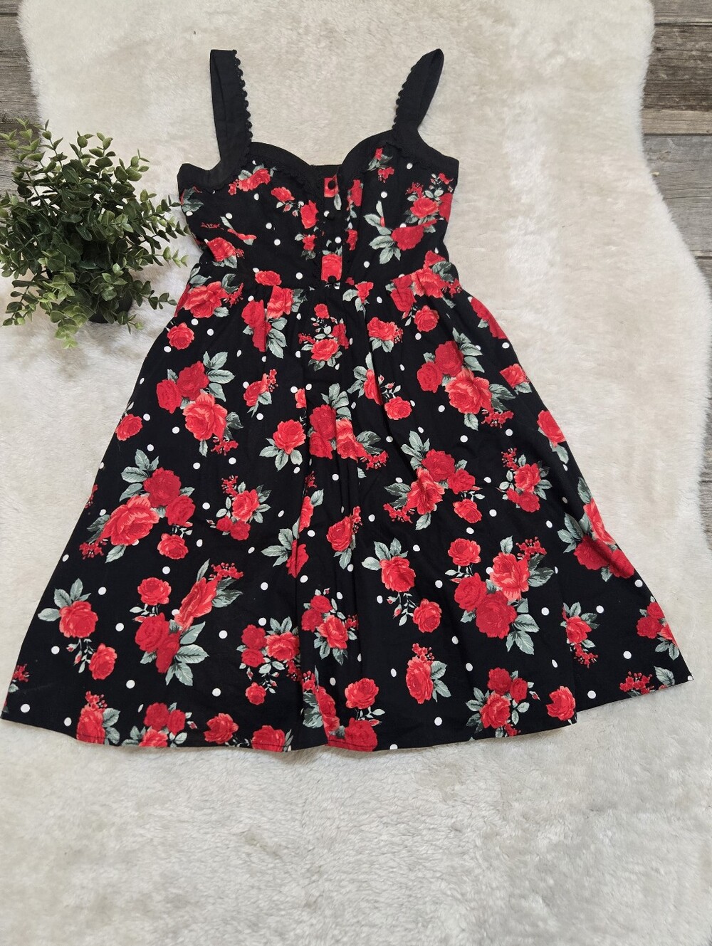 Hot Topic Black Red Rose Polka Dot Retro Pin-Up Rockabilly Goth Dress, M